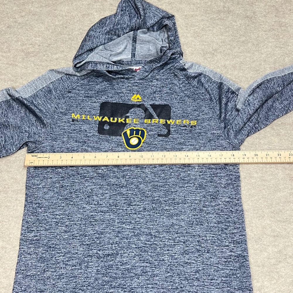 Majestic Milwaukee Brewers MLB Mens Space Dye Lightweight Hoodie Small Tech EUC - Picture 4 of 6